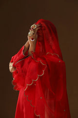 Red Sakhi Prem Handpainted Suit Set