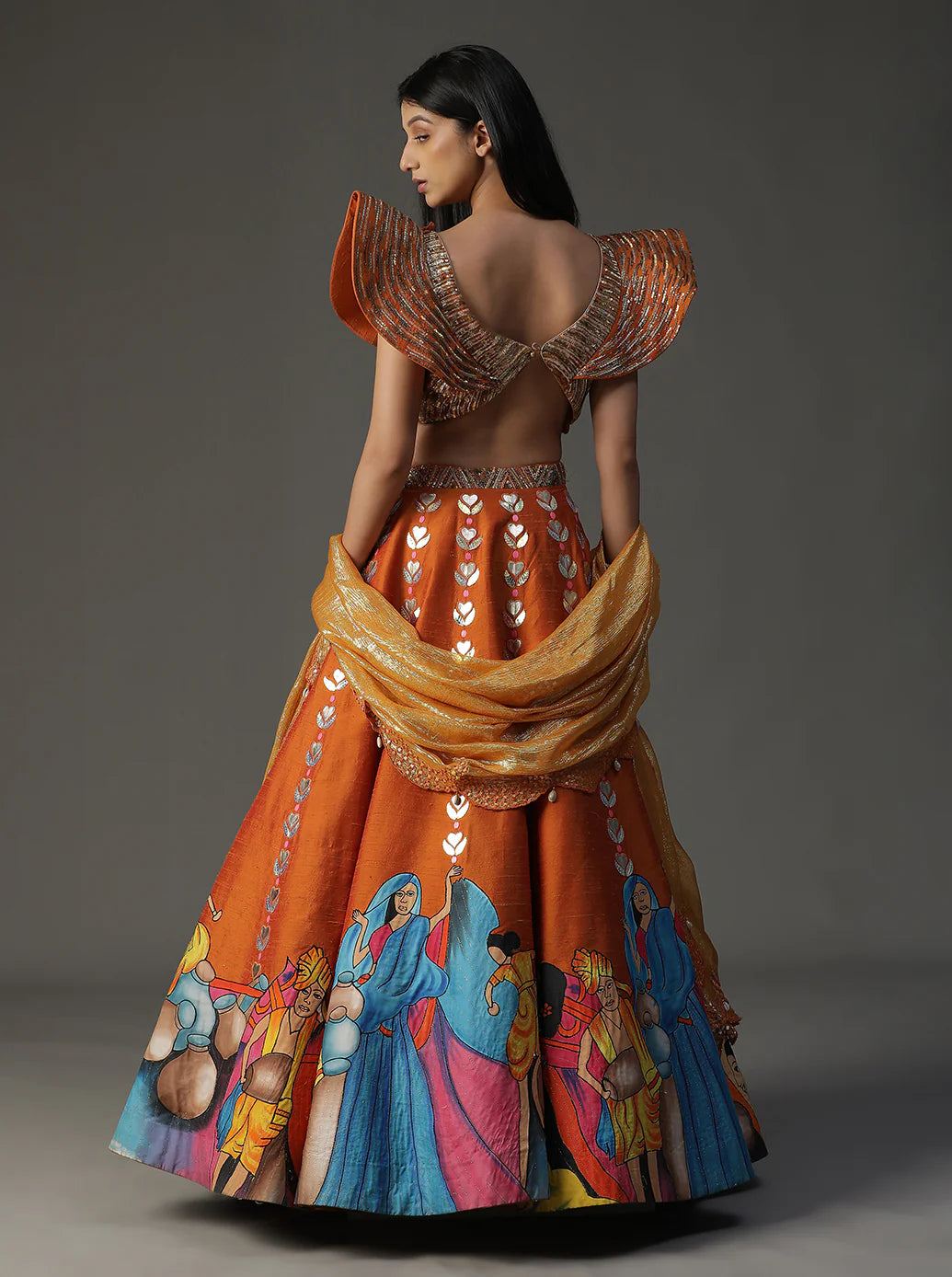 Orange Modern Baraat Lehnga set