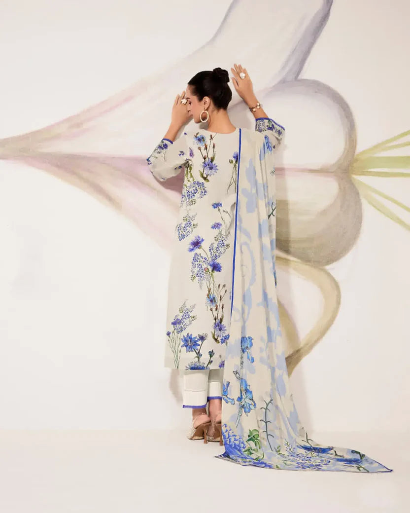 Pure Cotton Lawn Suit With Resham Embroidery Appliqué, Crochet Hemline And Handcrafted Buttons