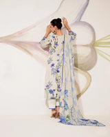 Pure Cotton Lawn Suit With Resham Embroidery Appliqué, Crochet Hemline And Handcrafted Buttons