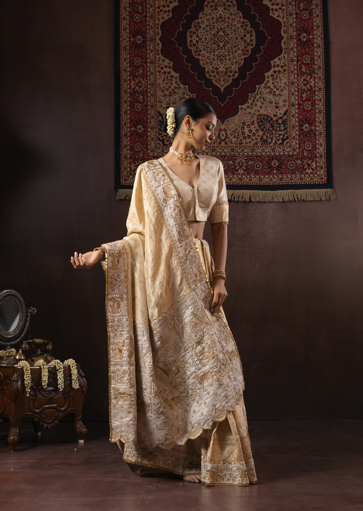 Regal Gold-Silver Banarasi Tissue Pichwai Inspired Saree