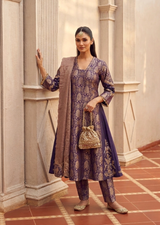 Dark Blue & Gold Zardozi Banarasi Kadwa Brocade A-Line Suit