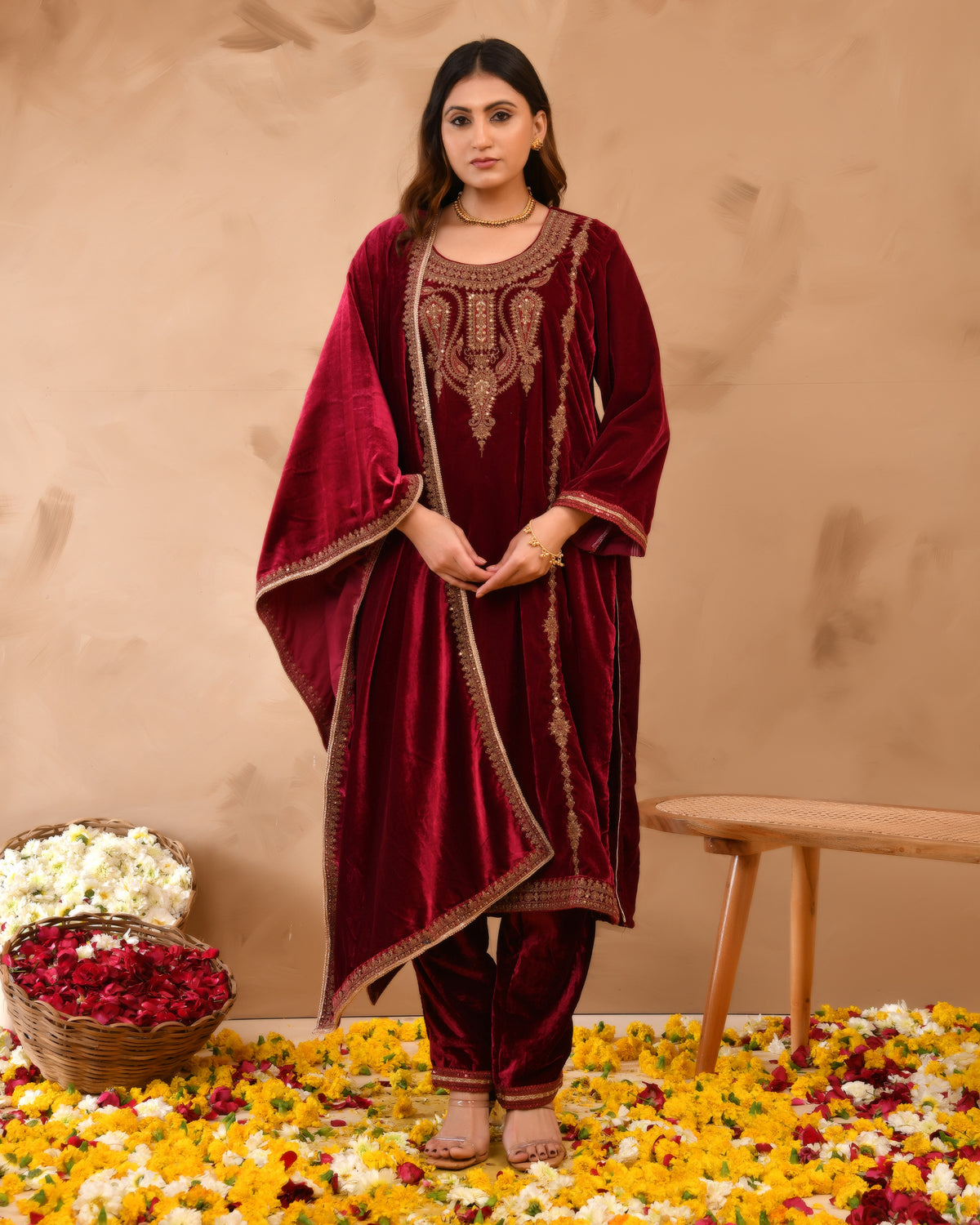 Pure Velvet Suit With Coding Embroidery Work