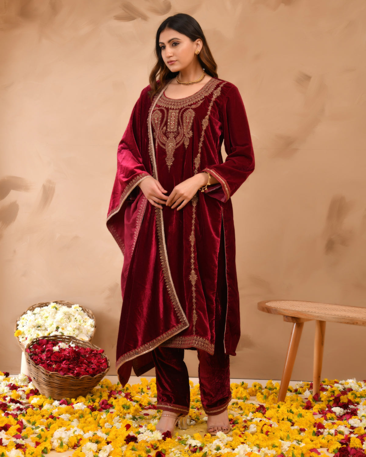 Pure Velvet Suit With Coding Embroidery Work