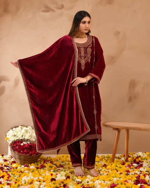 Pure Velvet Suit With Coding Embroidery Work
