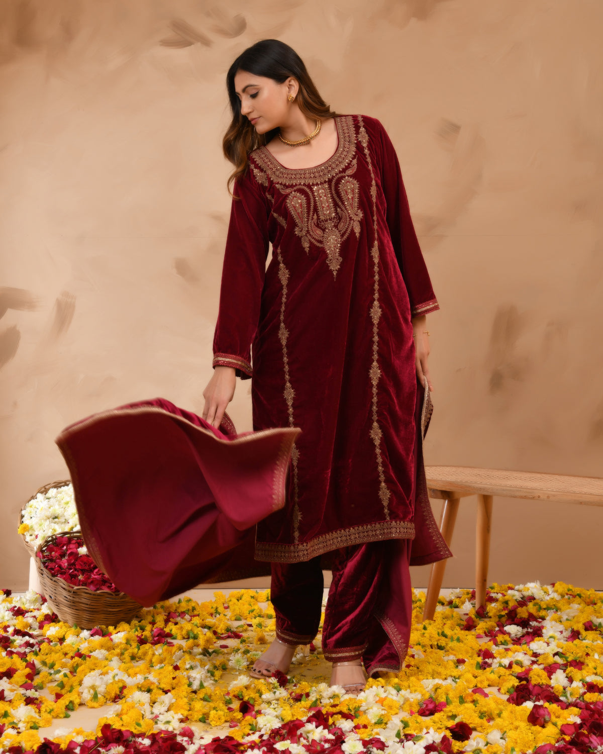 Pure Velvet Suit With Coding Embroidery Work