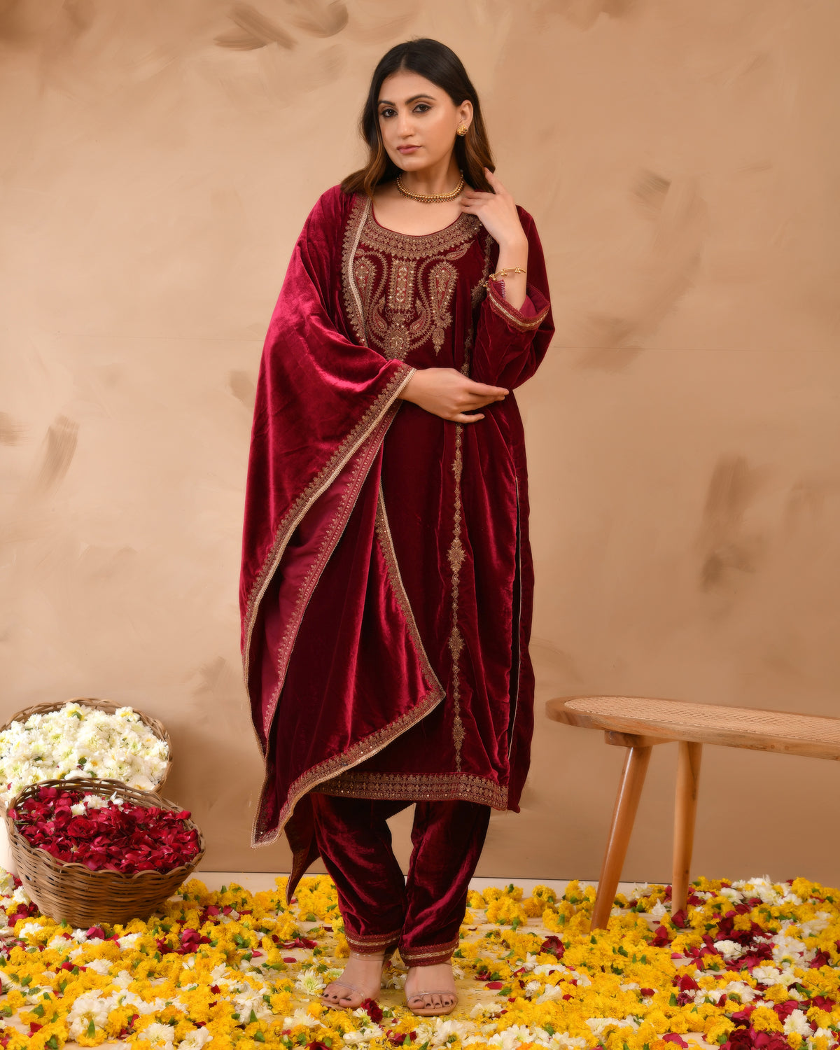 Pure Velvet Suit With Coding Embroidery Work