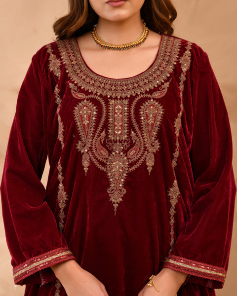 Pure Velvet Suit With Coding Embroidery Work