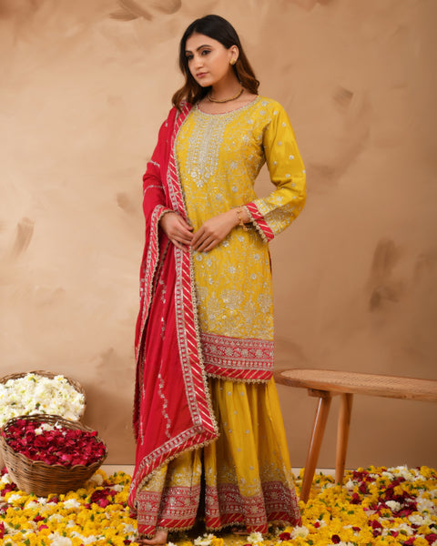 Heavy Chinnon Suit With All-Over Zarkan & Sequence Work