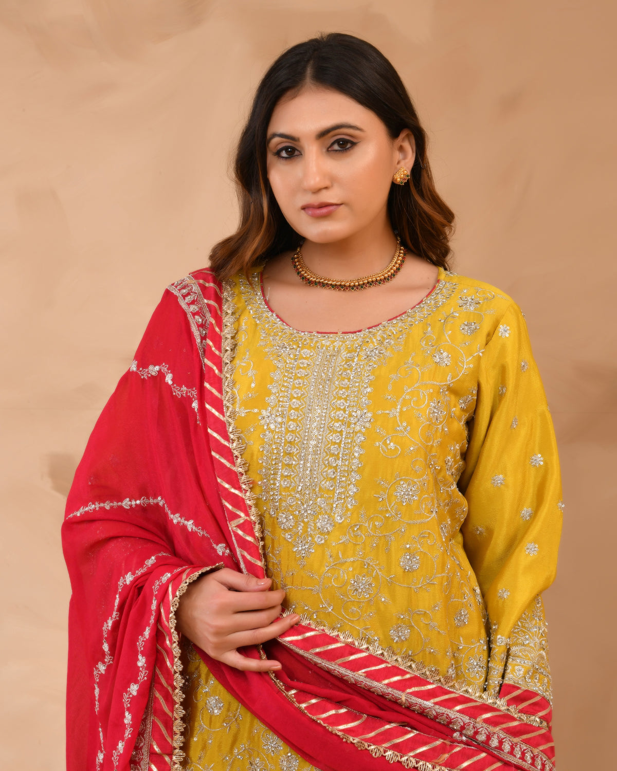 Heavy Chinnon Suit With All-Over Zarkan & Sequence Work