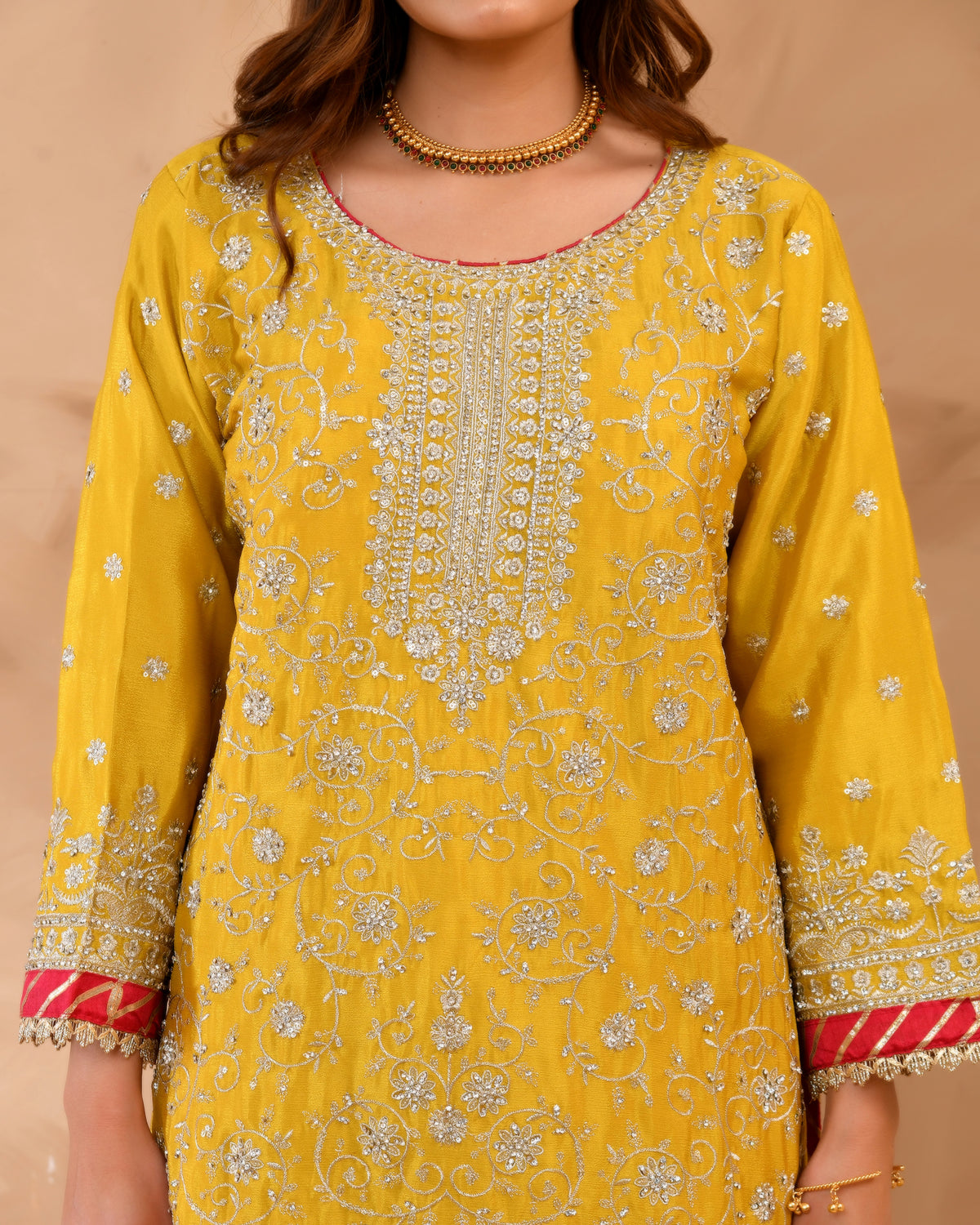 Heavy Chinnon Suit With All-Over Zarkan & Sequence Work