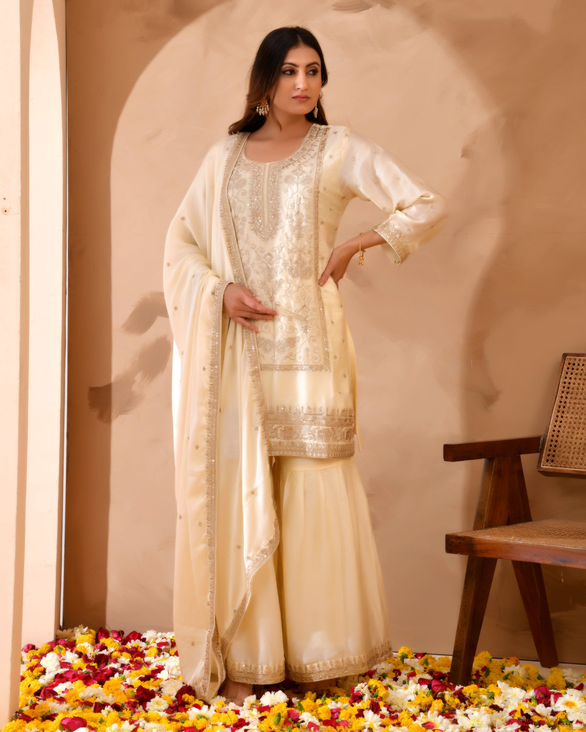 Ivory & Gold Suit With Heavy Zari Embroidery