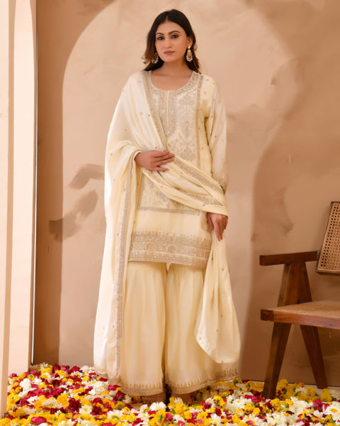 Ivory & Gold Suit With Heavy Zari Embroidery