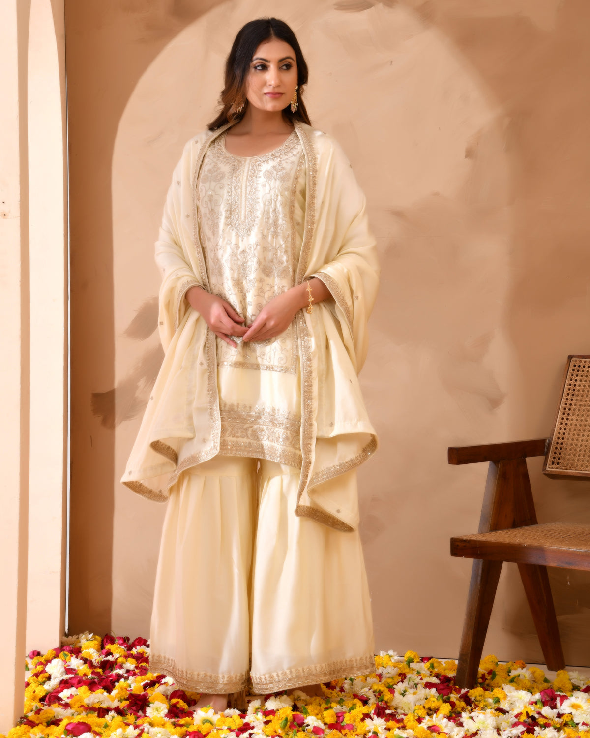 Ivory & Gold Suit With Heavy Zari Embroidery