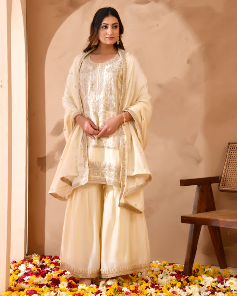 Ivory & Gold Suit With Heavy Zari Embroidery
