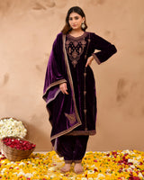 Pure Velvet Suit With Coding Embroidery Work