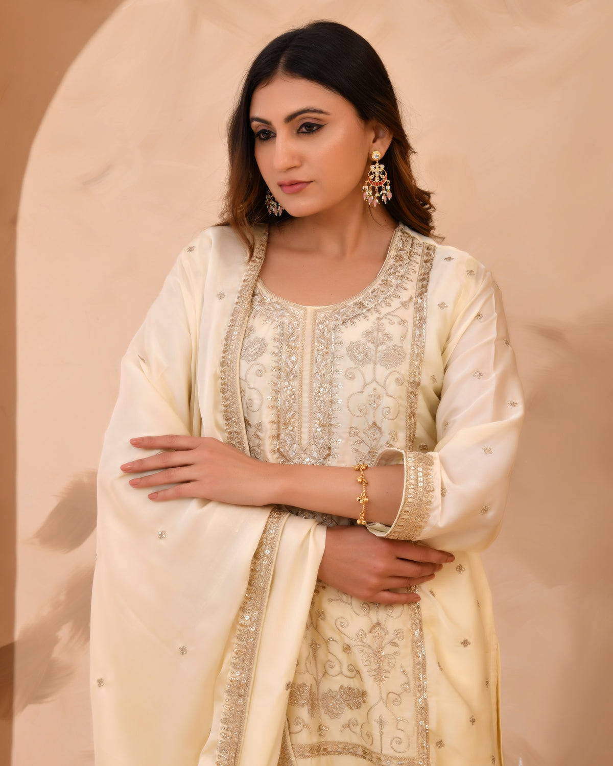 Ivory & Gold Suit With Heavy Zari Embroidery