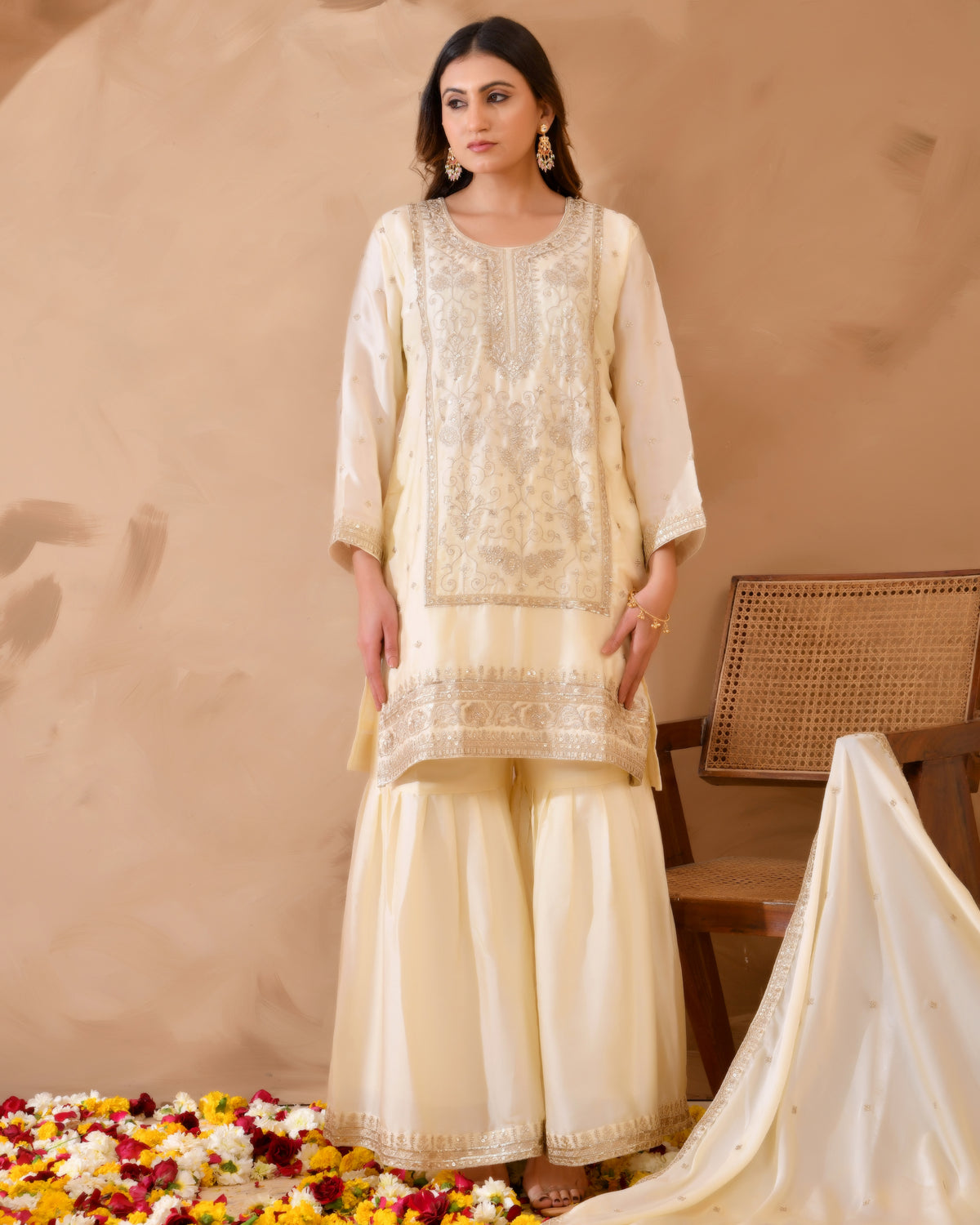 Ivory & Gold Suit With Heavy Zari Embroidery