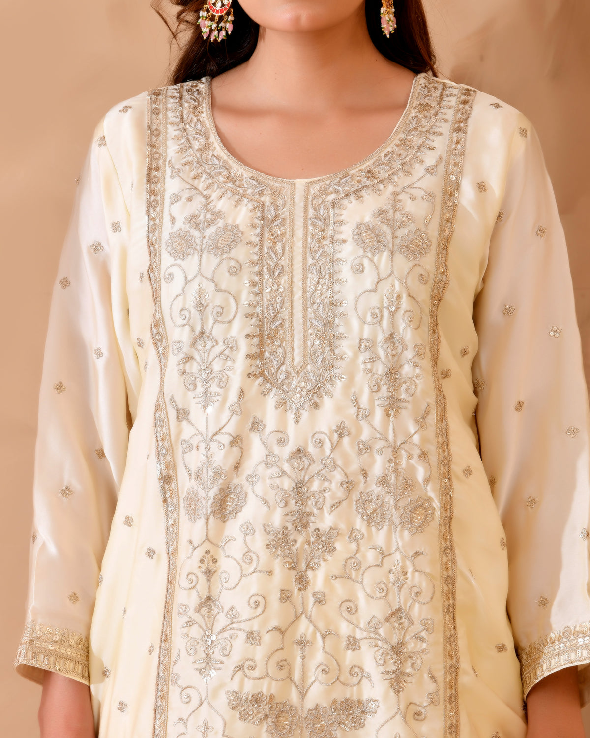 Ivory & Gold Suit With Heavy Zari Embroidery