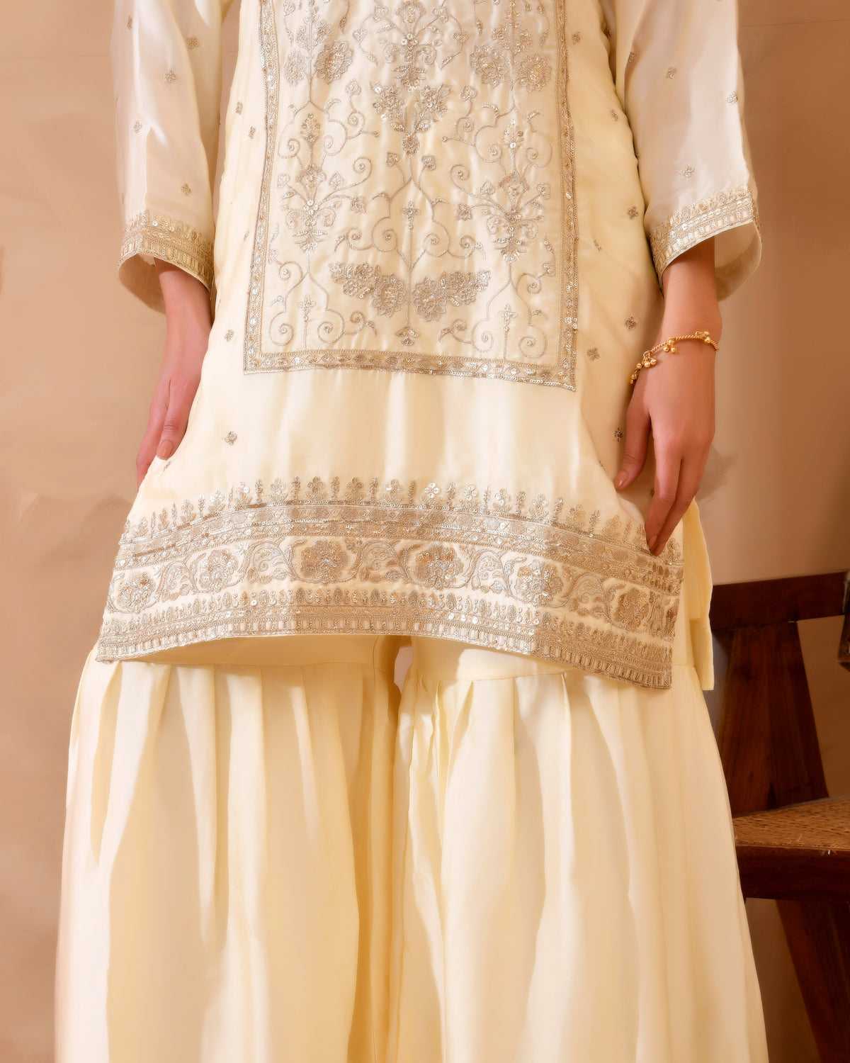 Ivory & Gold Suit With Heavy Zari Embroidery