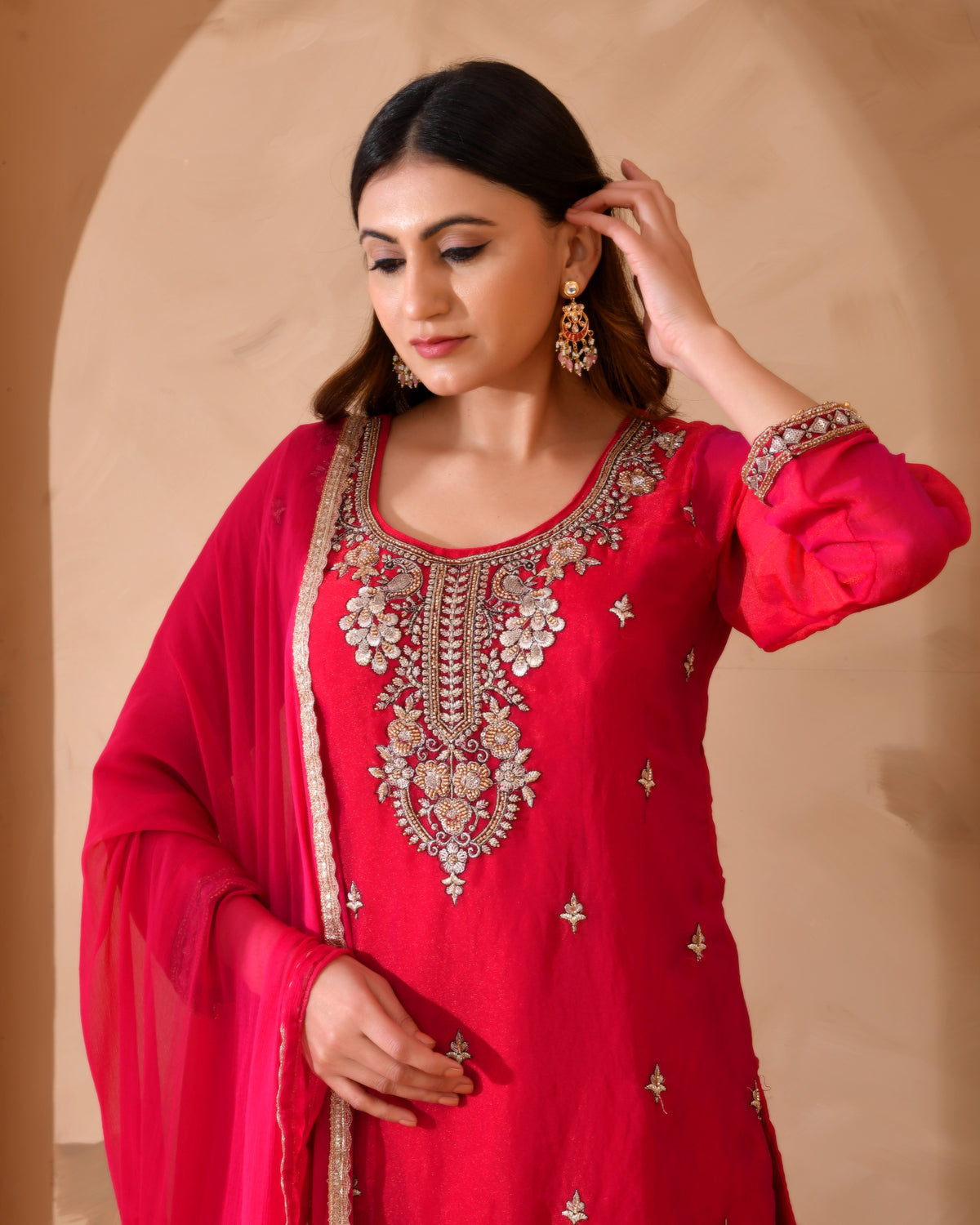 Simar Silk Suit With Cutdana Embroidery