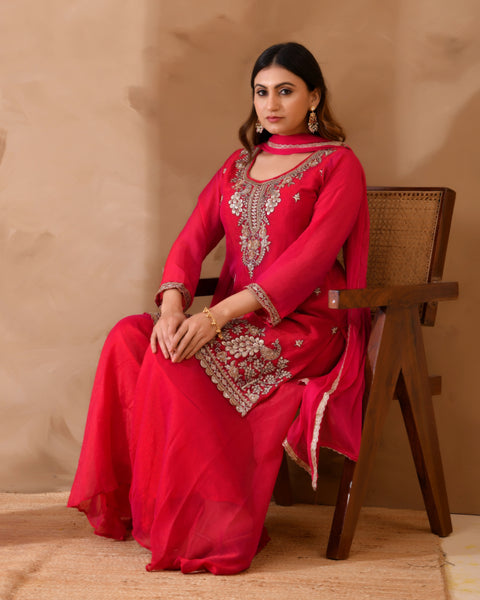 Simar Silk Suit With Cutdana Embroidery