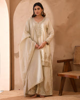 Pure Viscose Jacquard Silk Suit With Full Heavy Embroidery