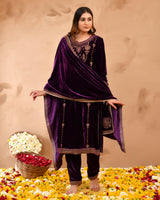 Pure Velvet Suit With Coding Embroidery Work