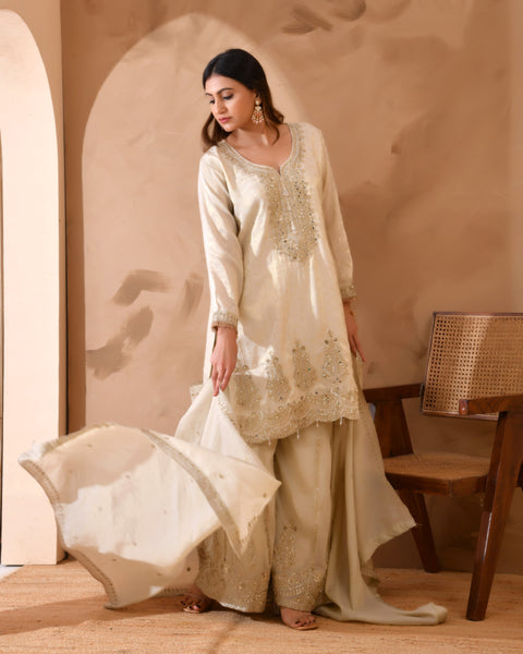 Pure Viscose Jacquard Silk Suit With Full Heavy Embroidery