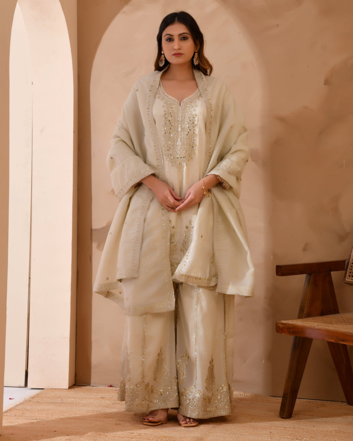 Pure Viscose Jacquard Silk Suit With Full Heavy Embroidery