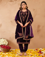 Pure Velvet Suit With Coding Embroidery Work