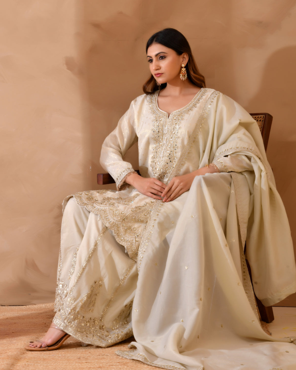 Pure Viscose Jacquard Silk Suit With Full Heavy Embroidery