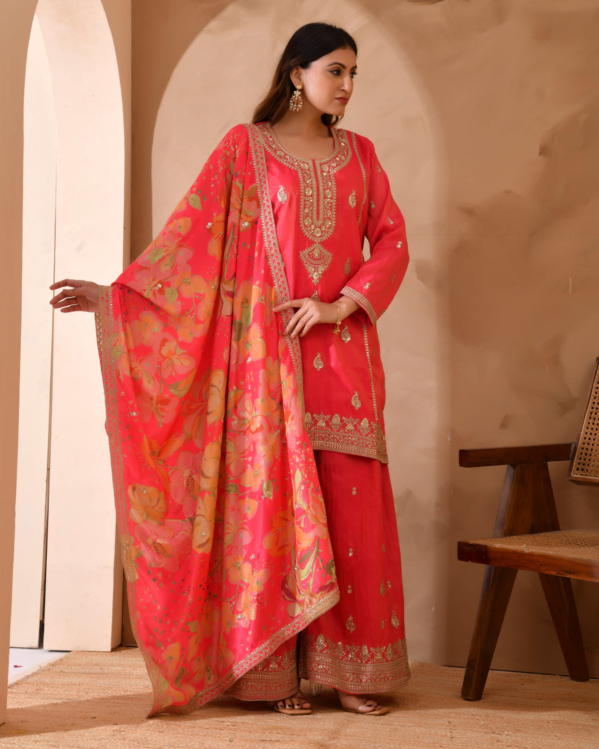 Pure Simar Silk Suit With Heavy Embroidery