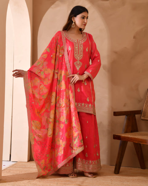 Pure Simar Silk Suit With Heavy Embroidery