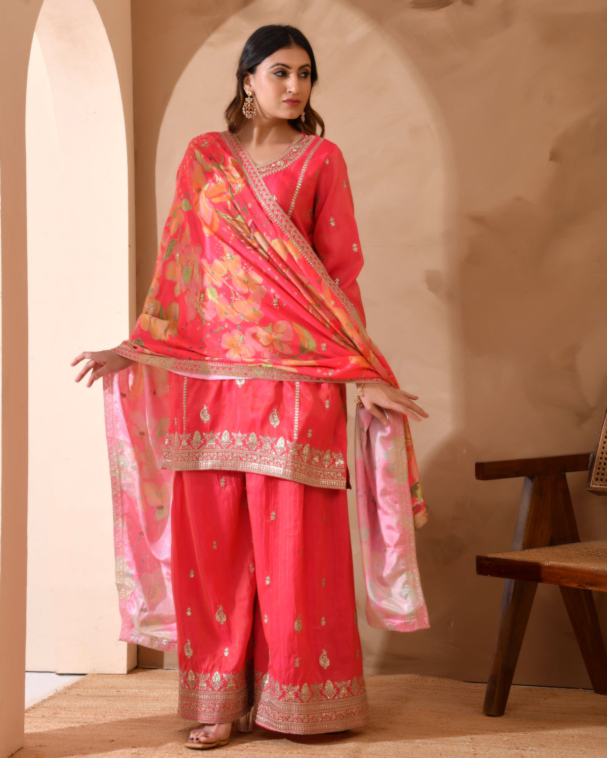 Pure Simar Silk Suit With Heavy Embroidery