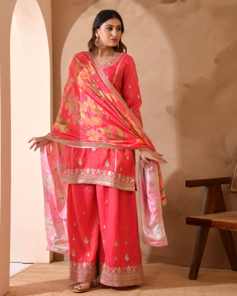 Pure Simar Silk Suit With Heavy Embroidery