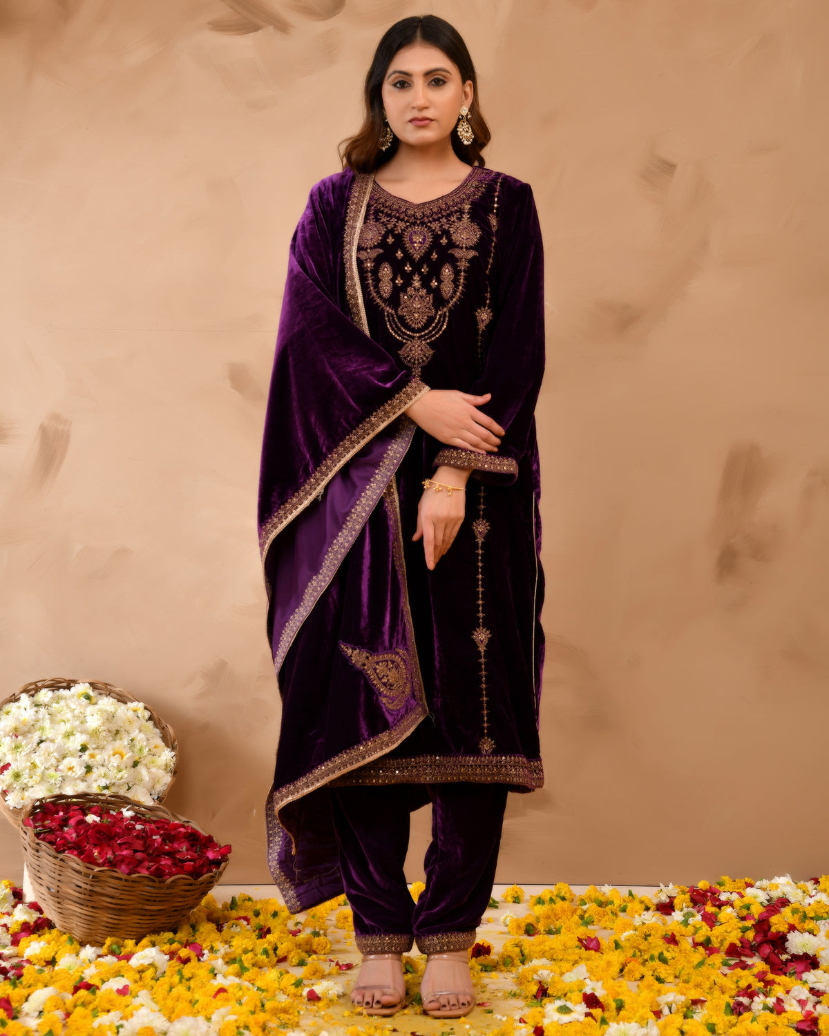 Pure Velvet Suit With Coding Embroidery Work