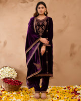 Pure Velvet Suit With Coding Embroidery Work