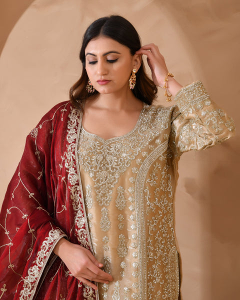 Pure Organza Suit With Heavy Zari And Zarkan Work