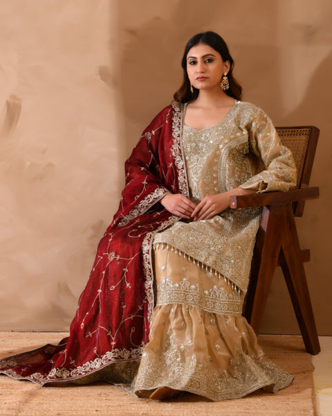 Pure Organza Suit With Heavy Zari And Zarkan Work