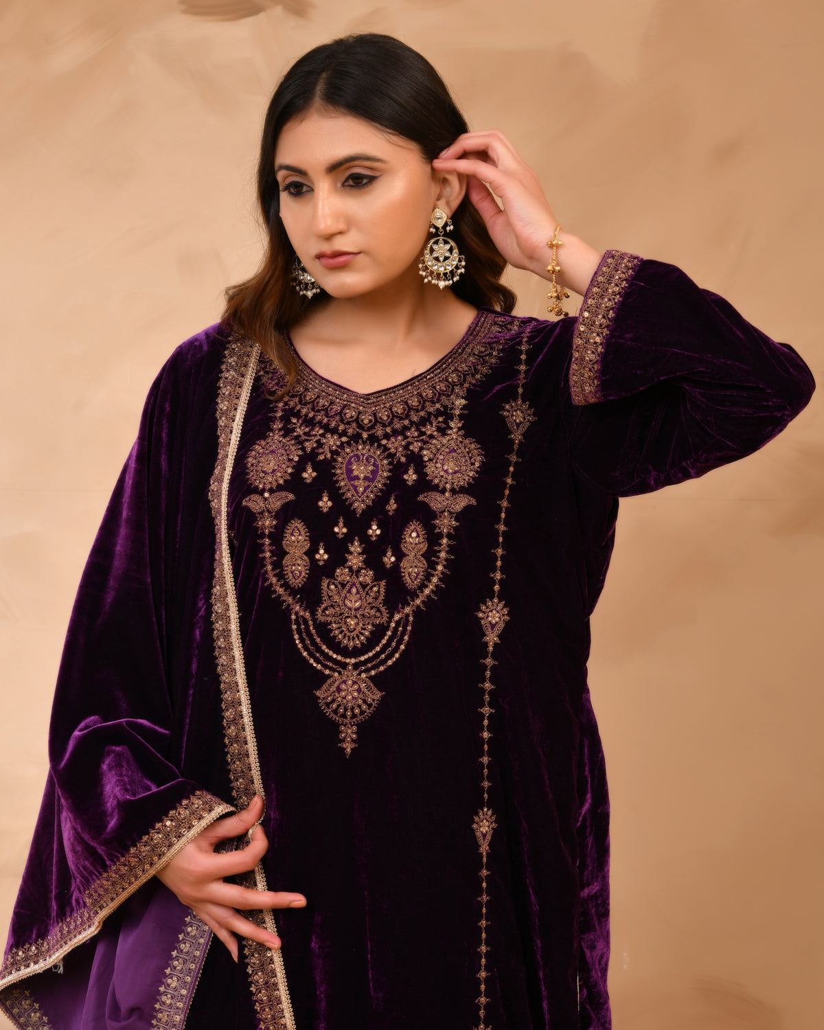 Pure Velvet Suit With Coding Embroidery Work