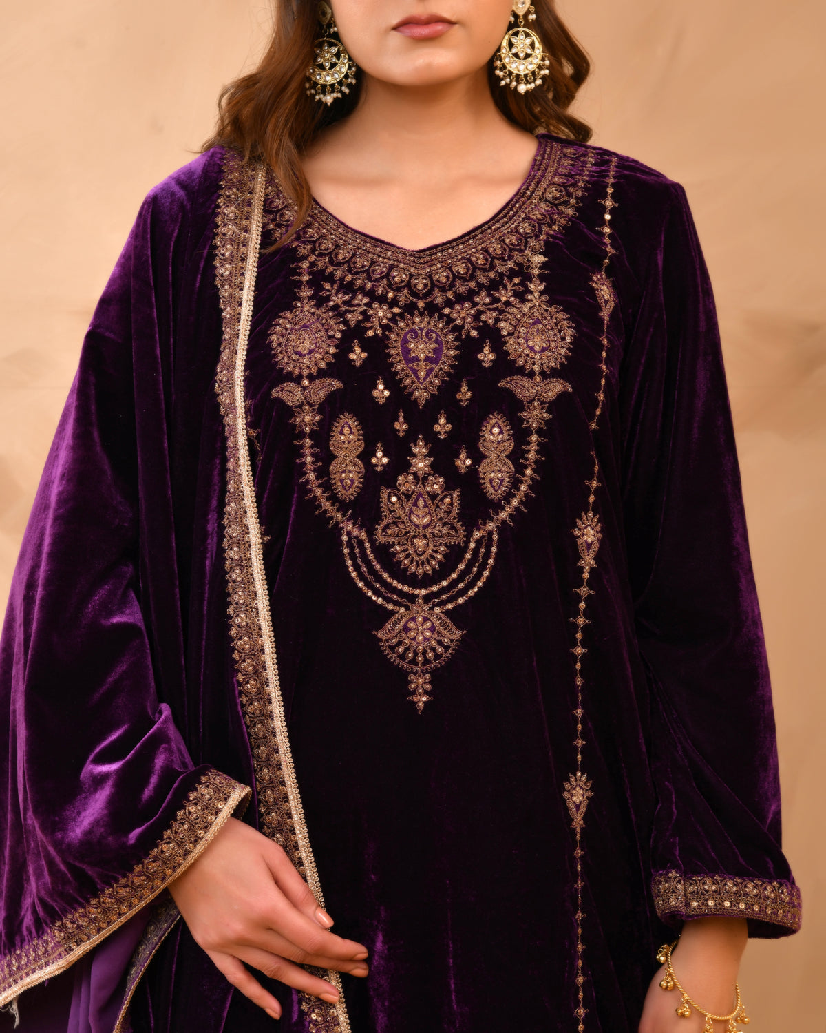 Pure Velvet Suit With Coding Embroidery Work