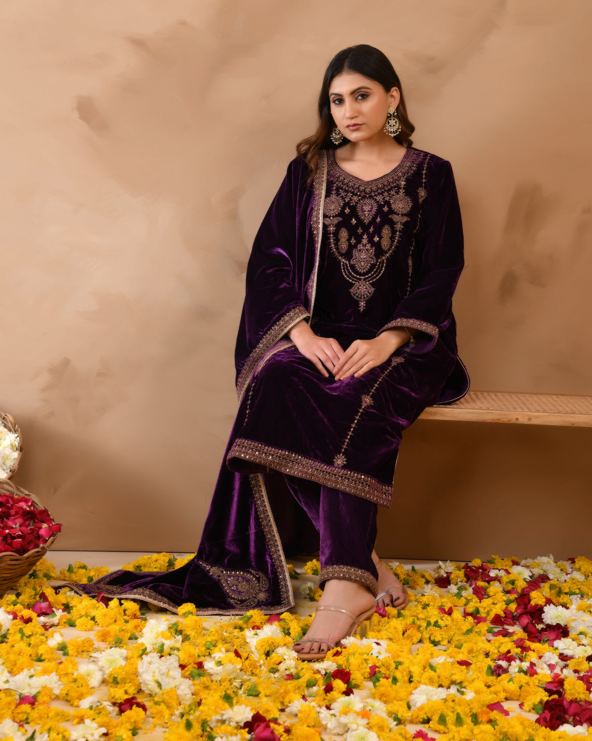 Pure Velvet Suit With Coding Embroidery Work
