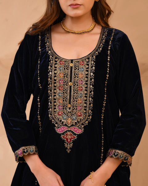 Pure Velvet Top With Velvet Plazzo And Dupatta
