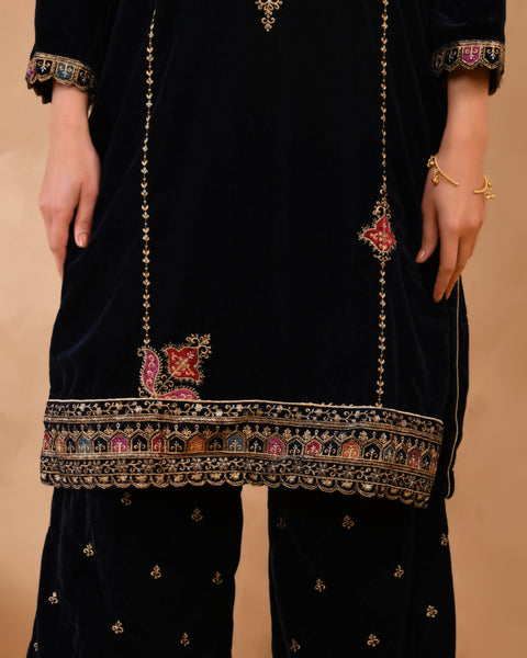 Pure Velvet Top With Velvet Plazzo And Dupatta