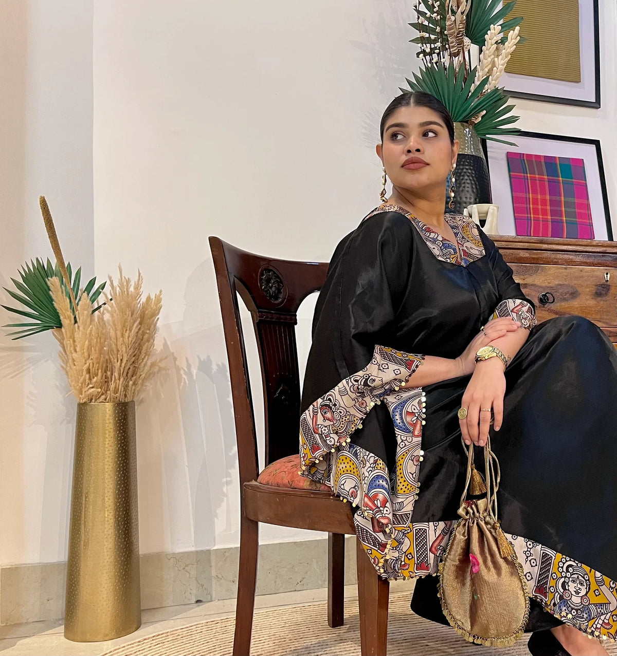 Raas Mashru Kalamkari Kaftan And Pants