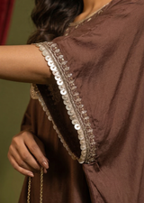 Brown Pitta Work & Zardozi Silk Kaftan Set