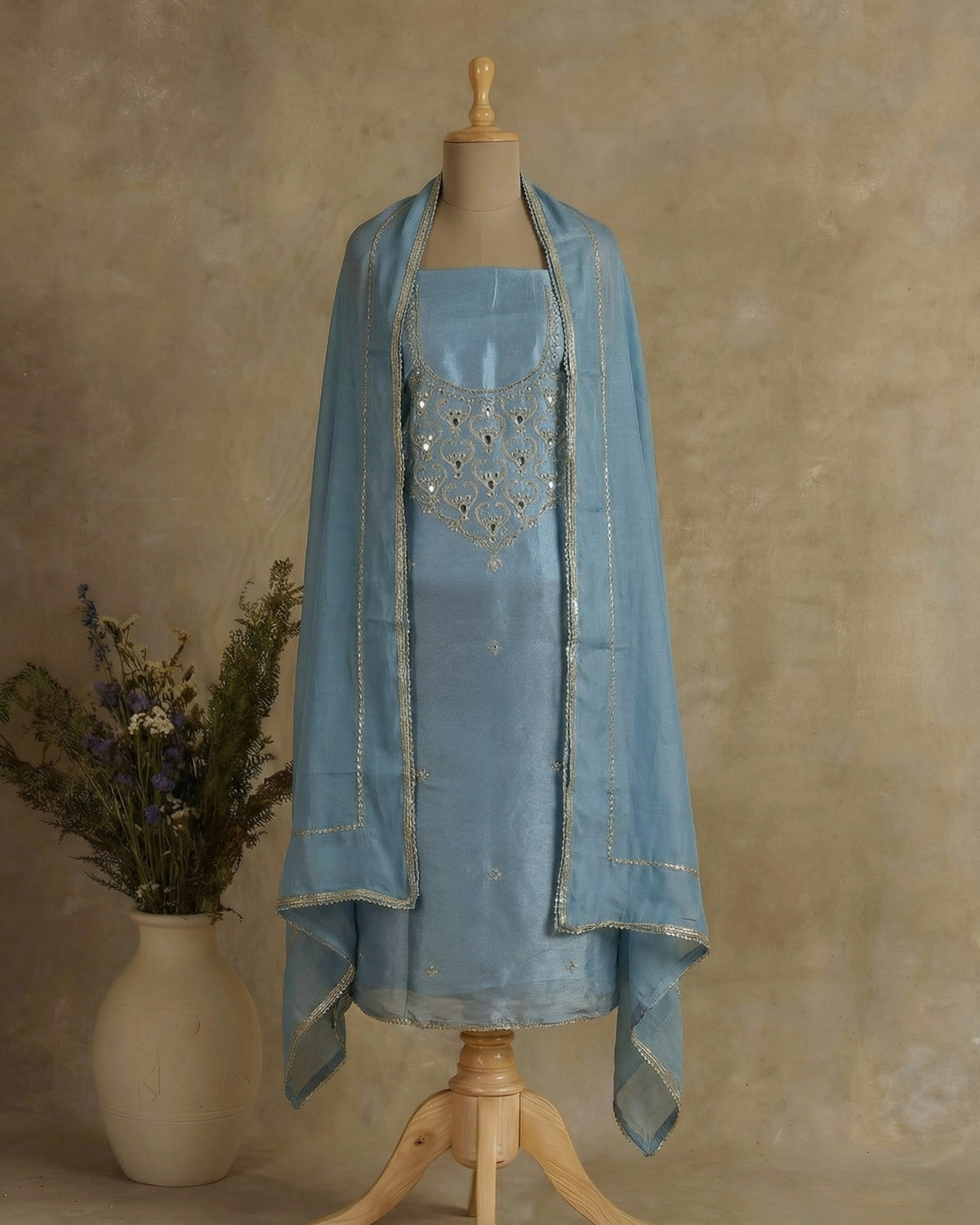 Pure Organza Silk Suit With Hand-Embroidered Stone, Nalki & Dabka Work
