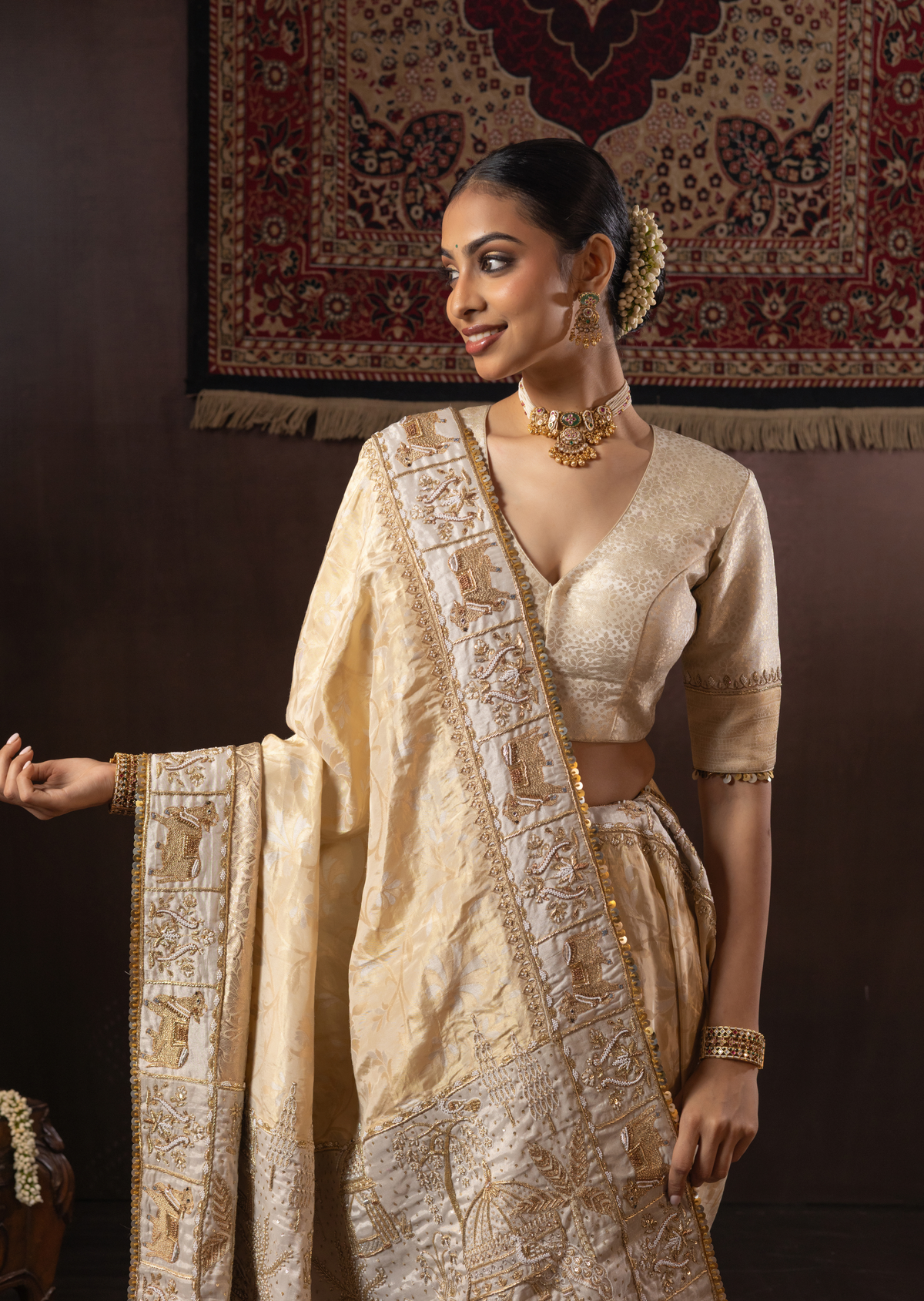 Regal Gold-Silver Banarasi Tissue Pichwai Inspired Saree