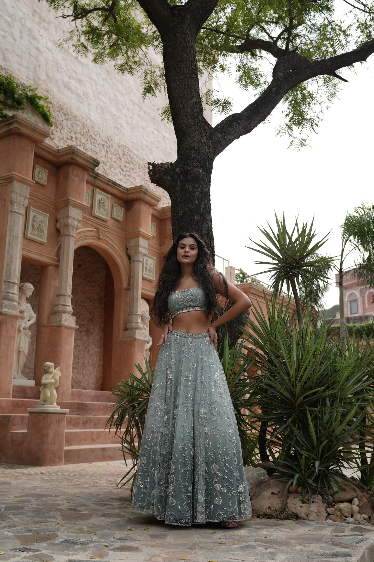 Mint Green Embroidered Lehenga Set
